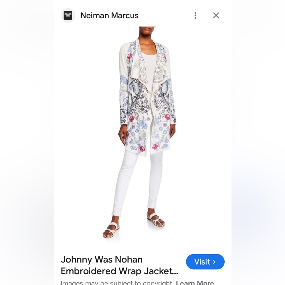 Johnny Was Cream and Blue Floral Jacket